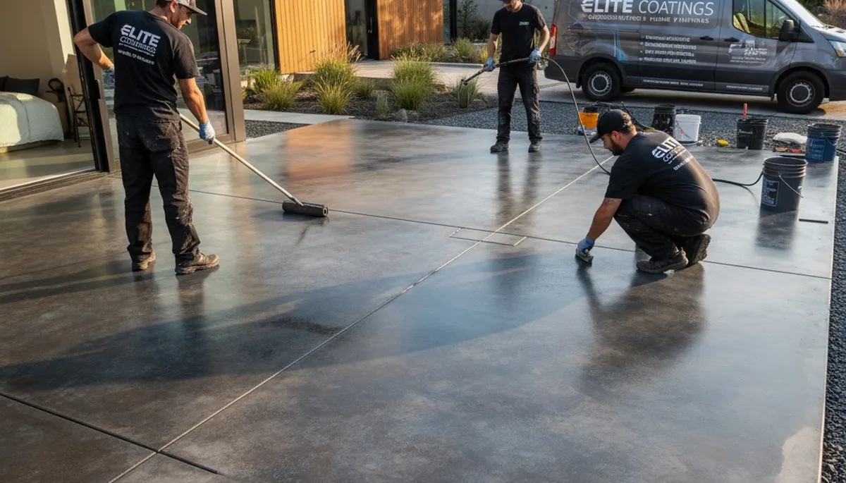 Professional concrete staining on garage floor in Royal Oak, MI by expert house painters