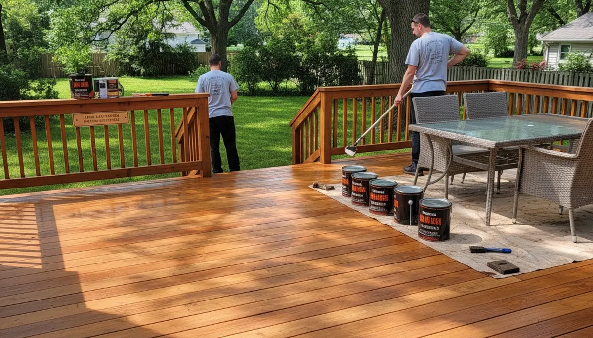 Professional deck staining in Royal Oak, MI protecting wood with UV and moisture-resistant finish