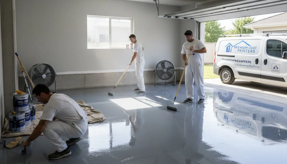 Epoxy garage floor coating in Royal Oak MI by professional house painters for durable finish