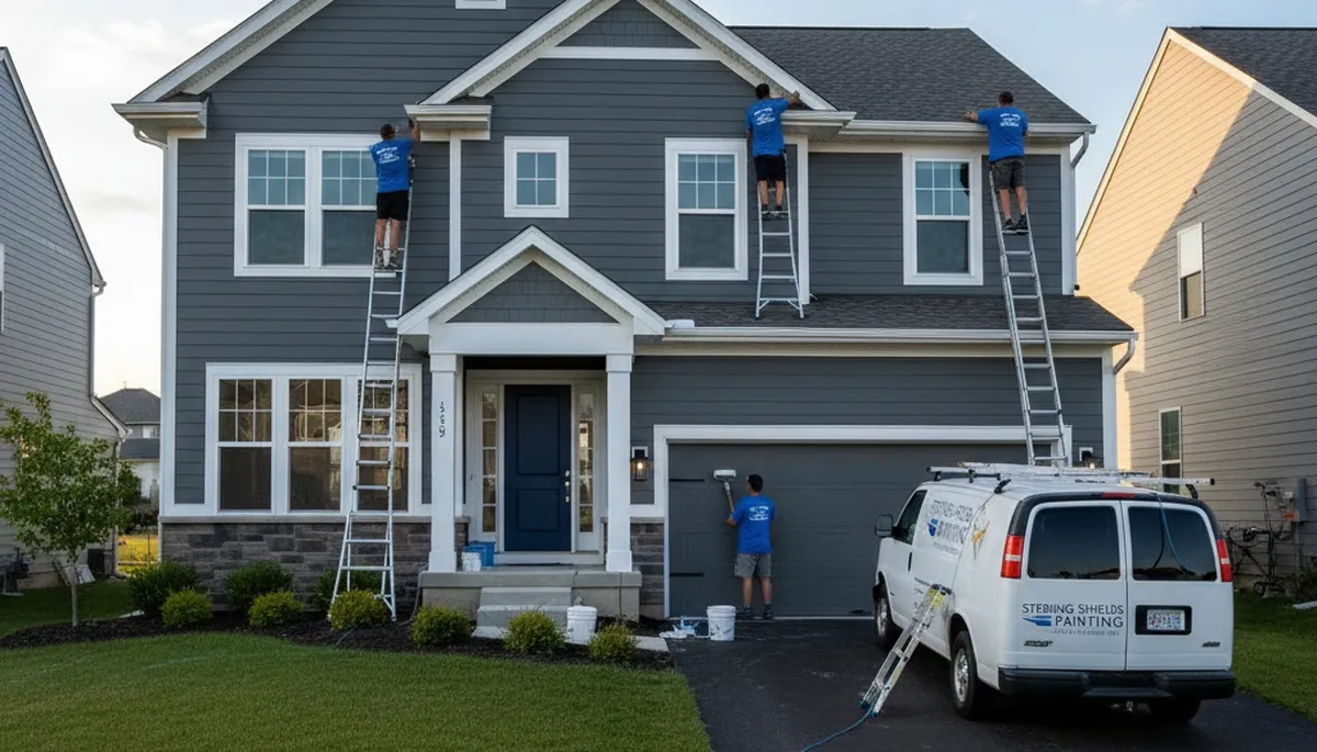 Professional house painters adding exterior color to a home in Royal Oak, MI